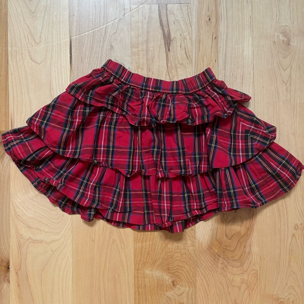 Crewcuts Girls Red Plaid Holiday Christmas Tartan Tiered Ruffle Skirt